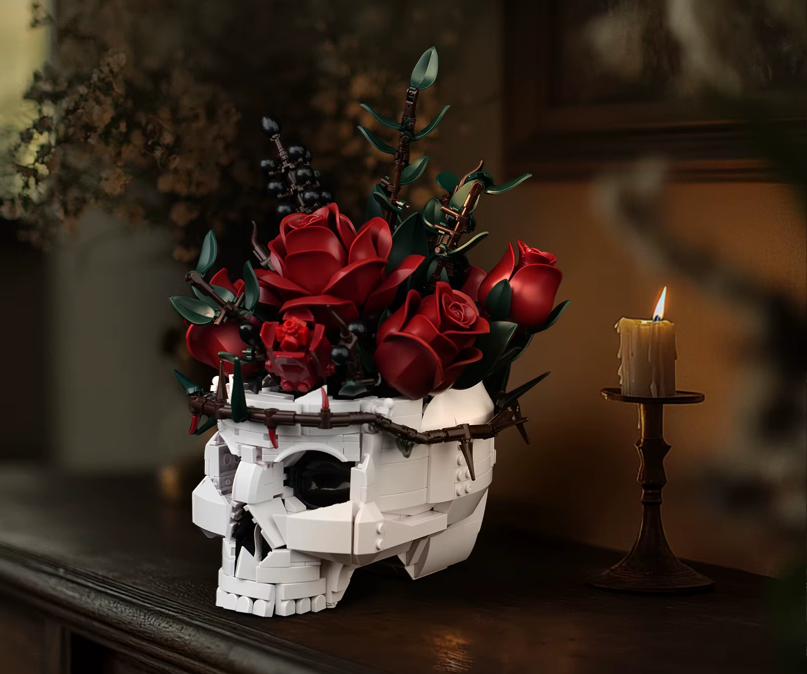 KYTICE ČERVENÝCH RŮŽÍ V LEBCE NA HALLOWEEN | 1101 dílků