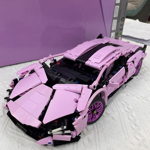 [ZDJ] [DO DODANIA] Technical Sports Car With Light 1:14 Pink Lambor Building Blocks Limited Edition Vehicle Assemble Bricks Toys Gifts For Girls 